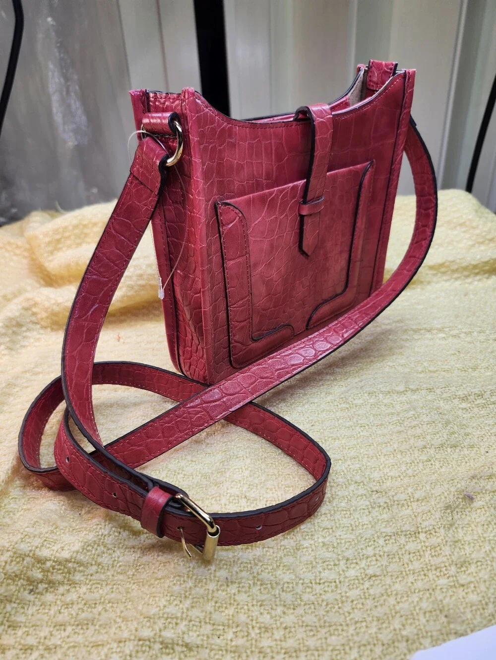 Kate Landry Croc-Embossed Pink Crossbody Bag